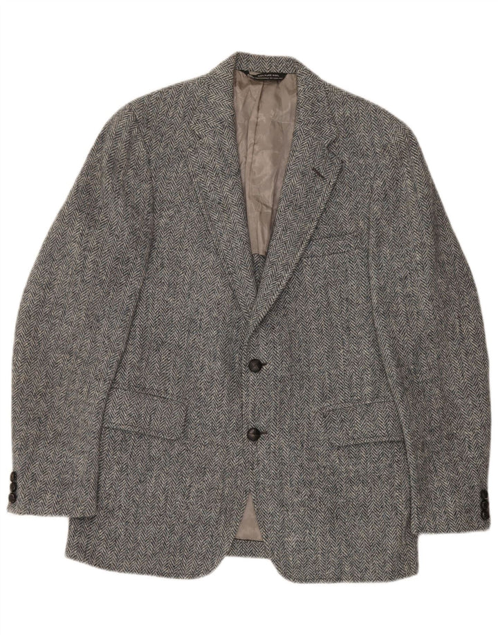 J.S.A. BANK Veste Blazer 2 Boutons Homme UK 38 Laine à Chevrons Gris Moyen