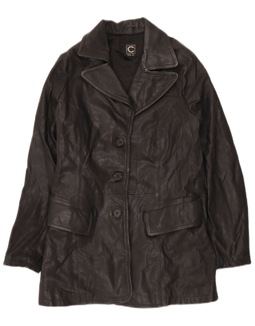 manteau en cuir femme vintage IT 42 Moyen Noir