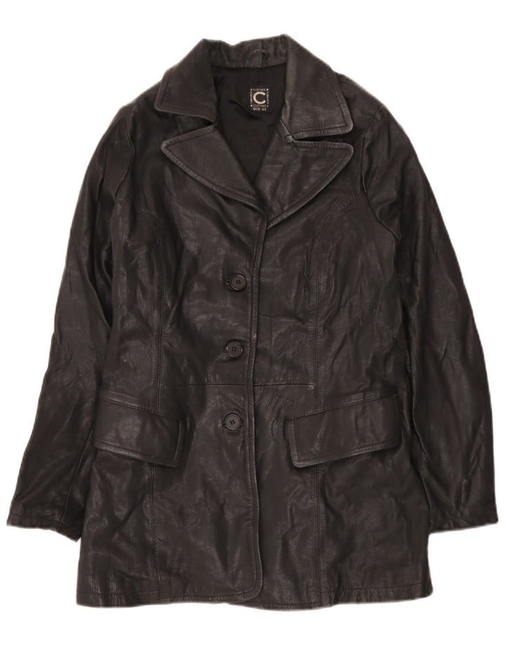 manteau en cuir femme vintage IT 42 Moyen Noir