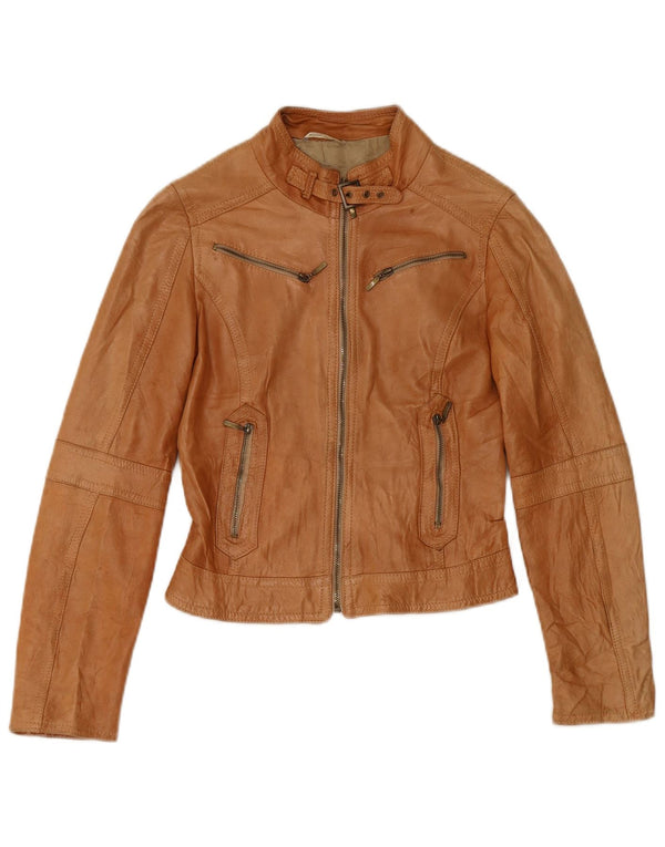 XETRA Veste de motard en cuir pour femme UK 8 Small Beige