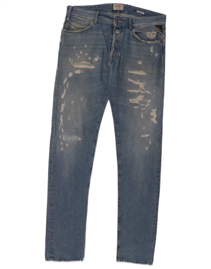 REPLAY Jean Slim 901 Effet Déchiré W33 L34 Bleu Coton Homme