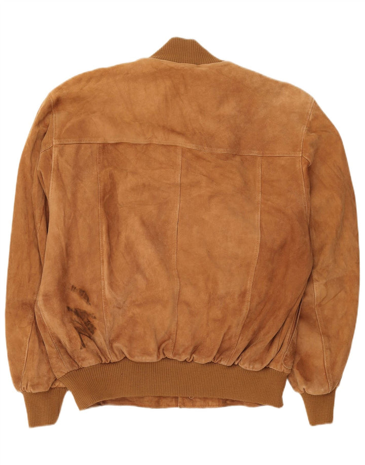 vintage Mens Suede Bomber Jacket IT 54 2XL Cuir Marron