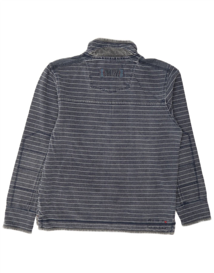 Fat Face Sweat-shirt col zippé pour homme en coton rayé bleu marine moyen