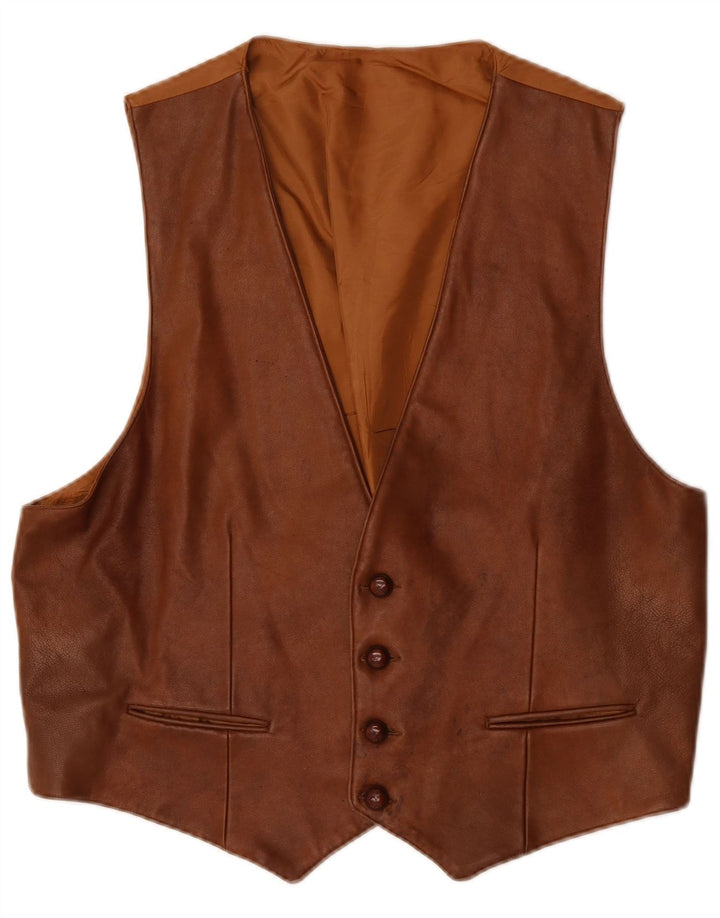 VINTAGE Gilet en cuir homme grand cuir marron