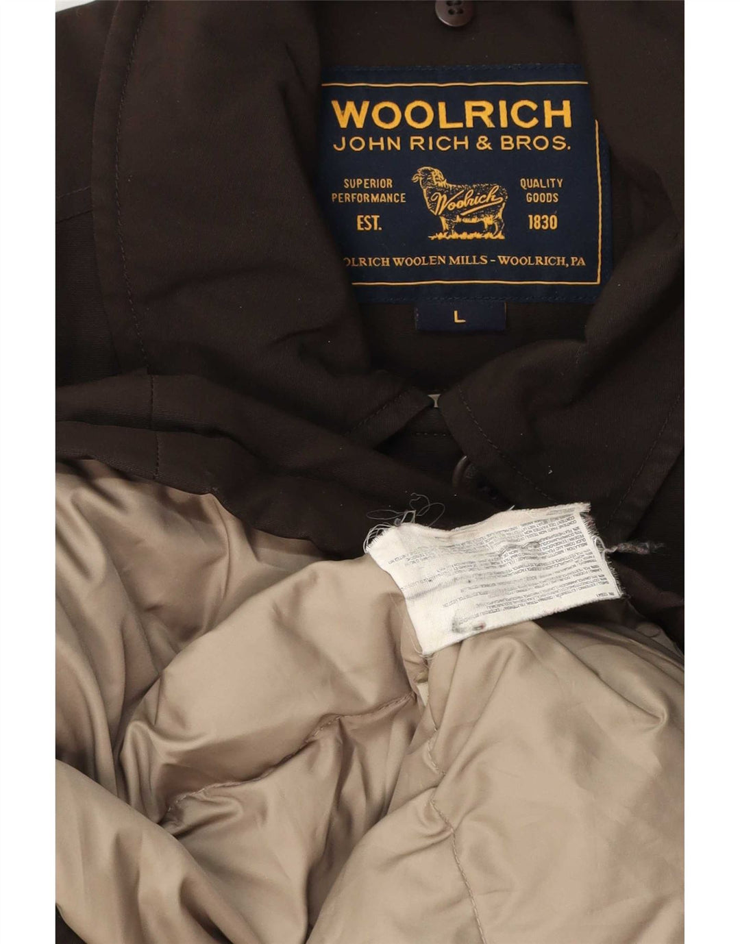 Woolrich Veste matelassée pour femme UK 14 Large Marron Polyester