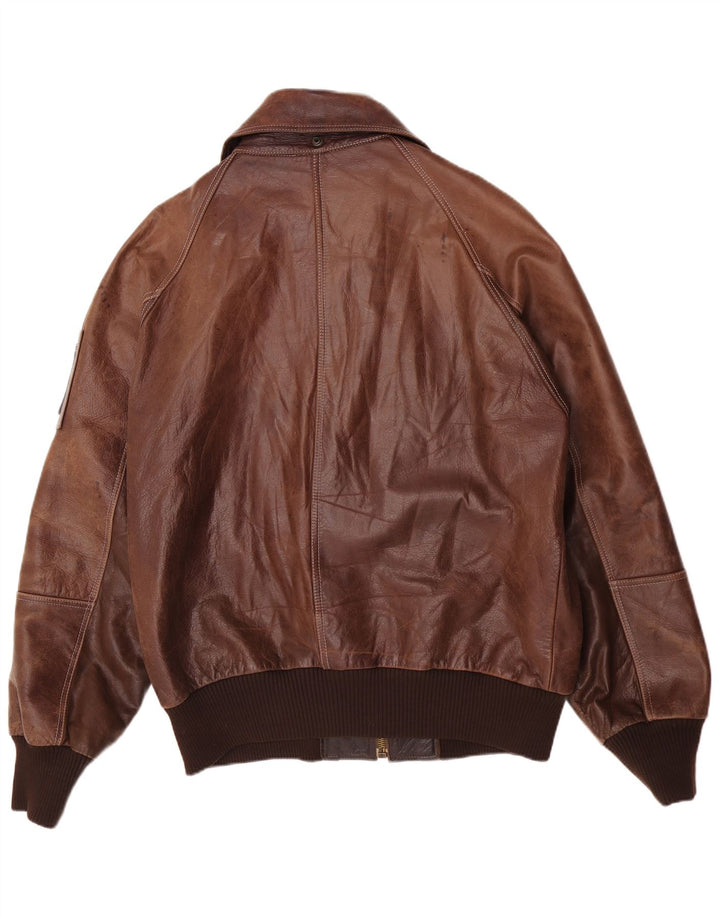 Veste Bomber En Cuir Homme Vintage IT 52 2XL Marron