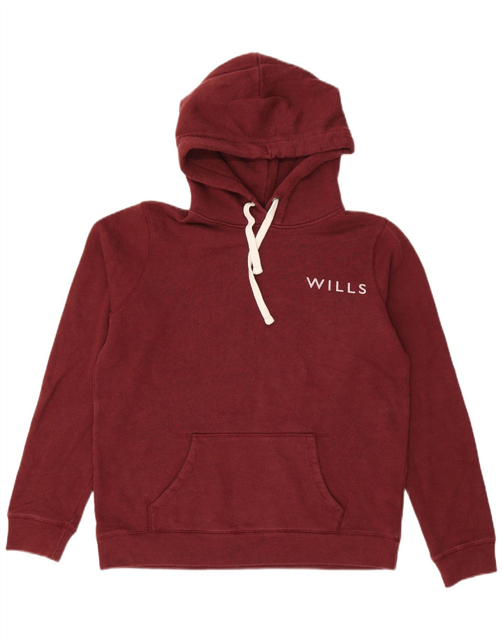JACK WILLS Pull à capuche graphique pour femme UK 12 en coton bordeaux moyen