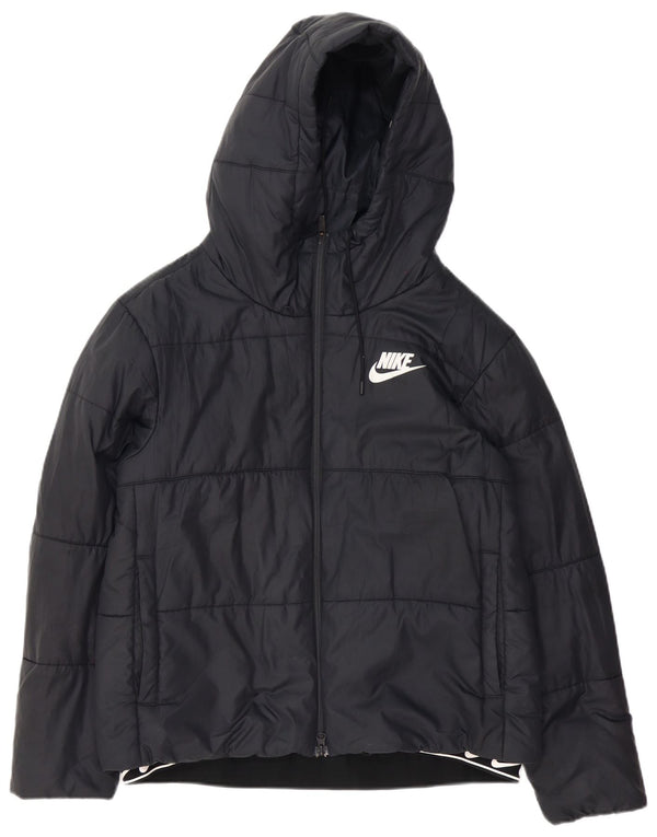 Nike Veste matelassée à capuche graphique pour femme UK 16 Large Noir Polyester