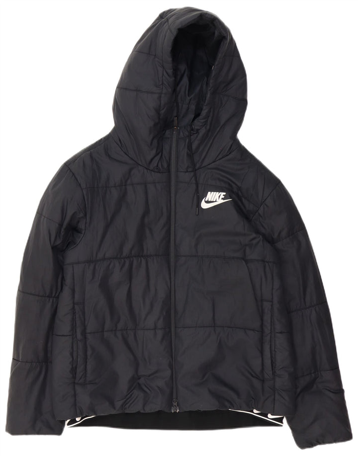 Nike Veste matelassée à capuche graphique pour femme UK 16 Large Noir Polyester