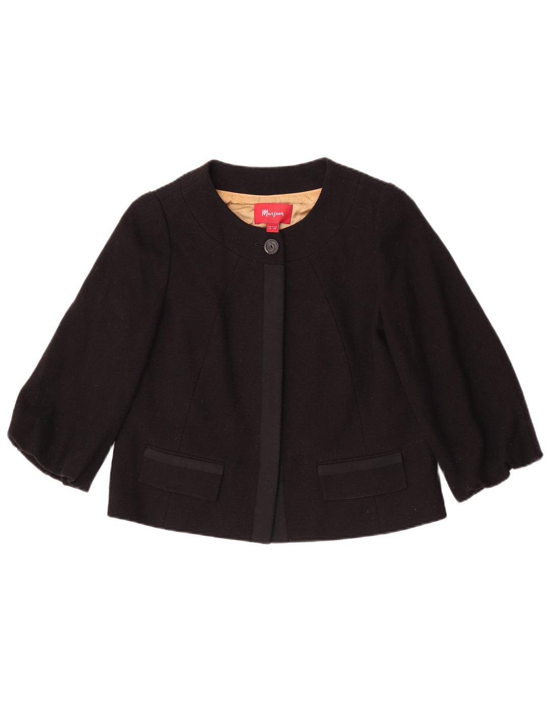 Monsoon Veste Boléro à Manches 3/4 pour Femme UK 10 Petite Laine Noire