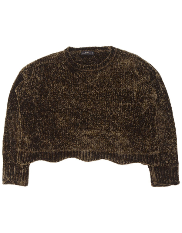 Zara Pull court surdimensionné à col rond pour femme UK 14 Vert moyen