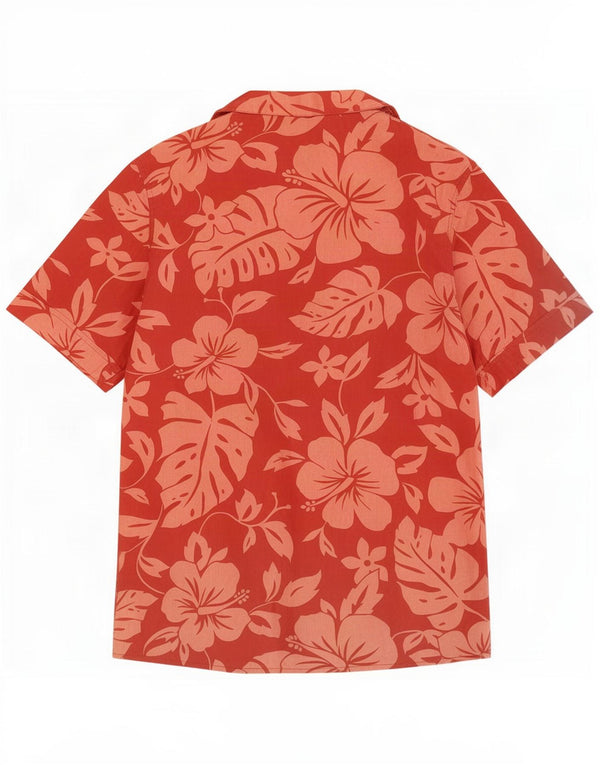 vintage Mens Hawaiian Short Sleeve Shirt Moyen Rouge Floral
