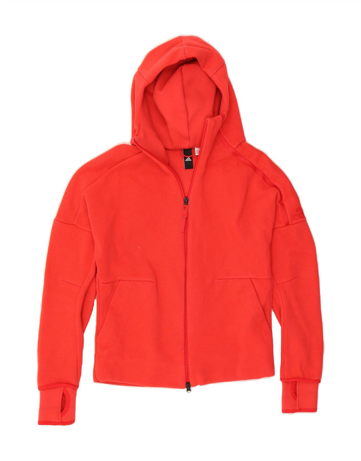 ADIDAS Womens Zip Hoodie Sweater UK 12 Medium Red Vintage Adidas and Second-Hand Adidas from Messina Hembry 