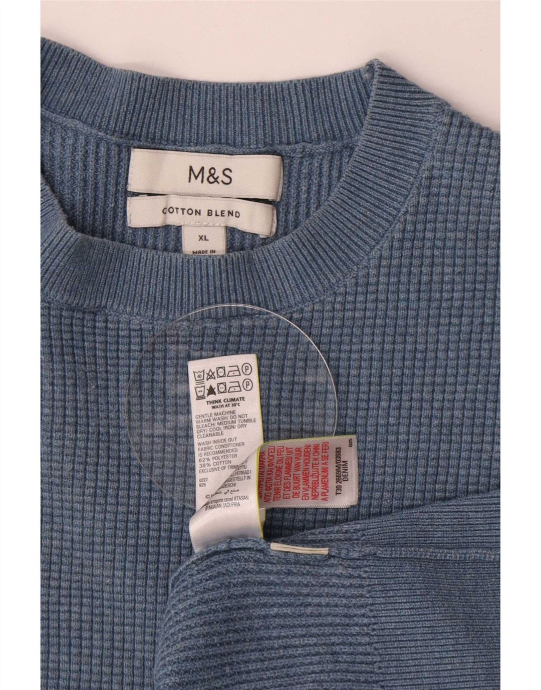Marks & Spencer Pull à col rond pour homme XL Bleu Polyester