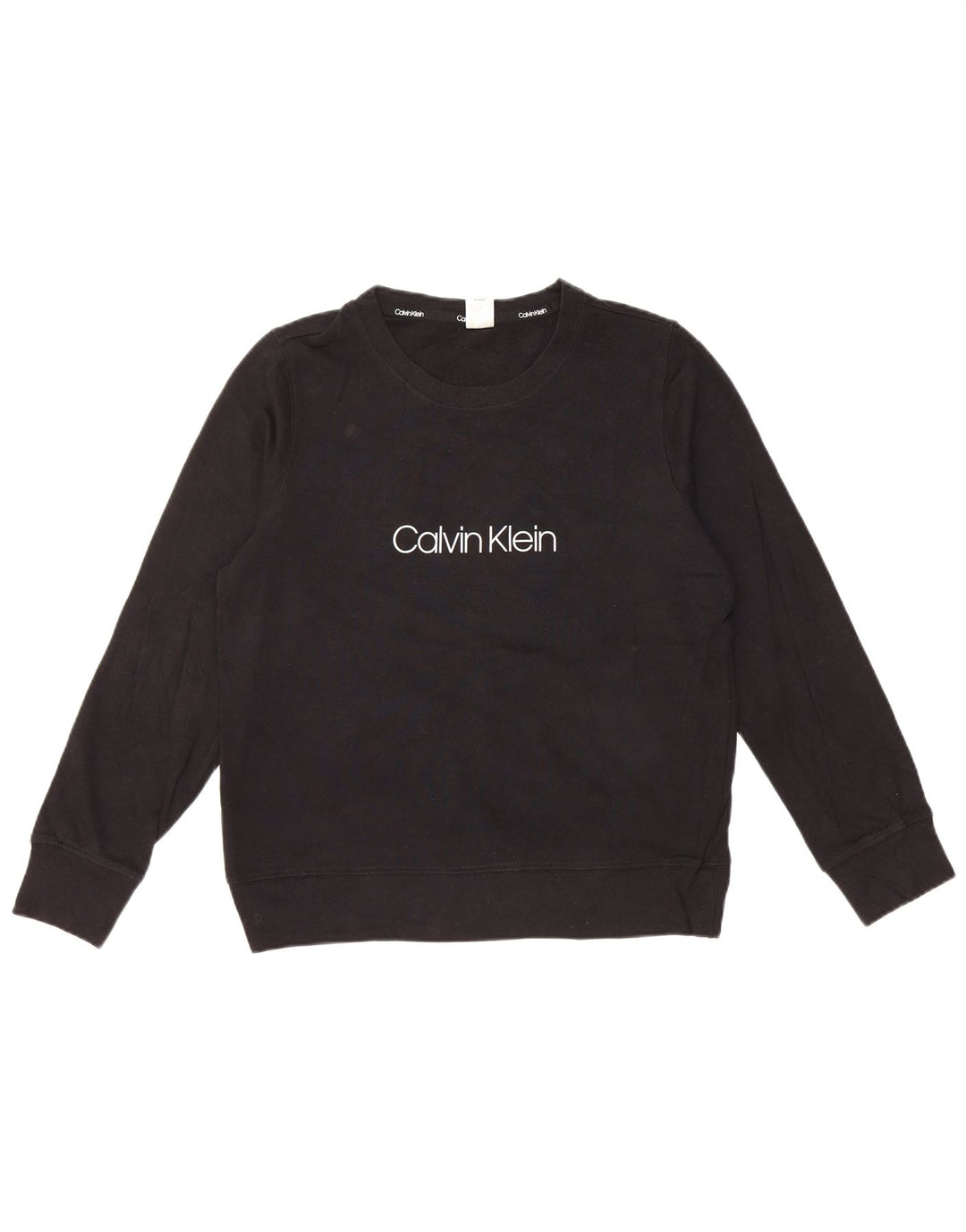 CALVIN KLEIN Sweat-shirt graphique pour femme UK 14 en coton noir moyen