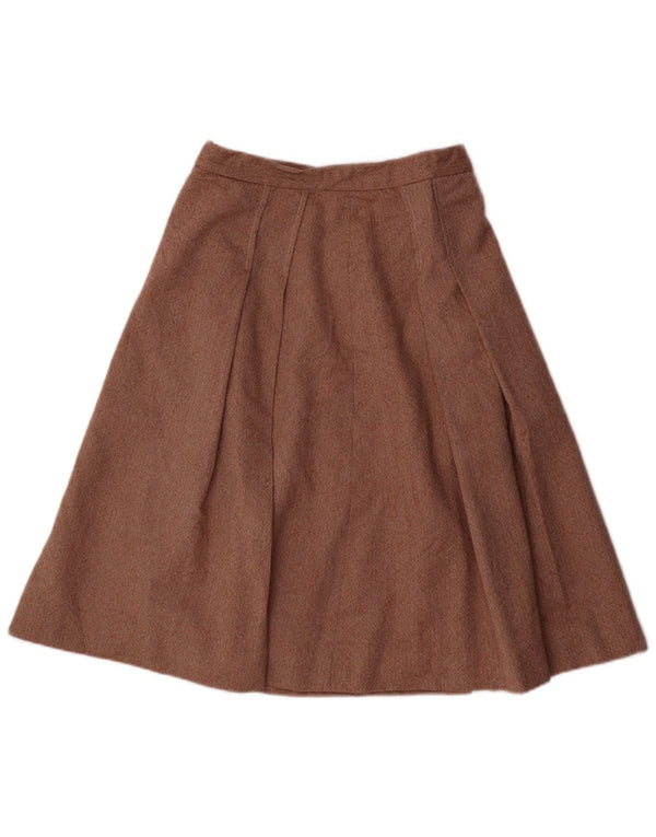 vintage Femmes Plissée A-Line Jupe W26 Petit Brun