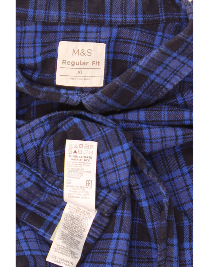 Marks & Spencer Chemise en flanelle coupe classique pour homme XL Bleu à carreaux en coton