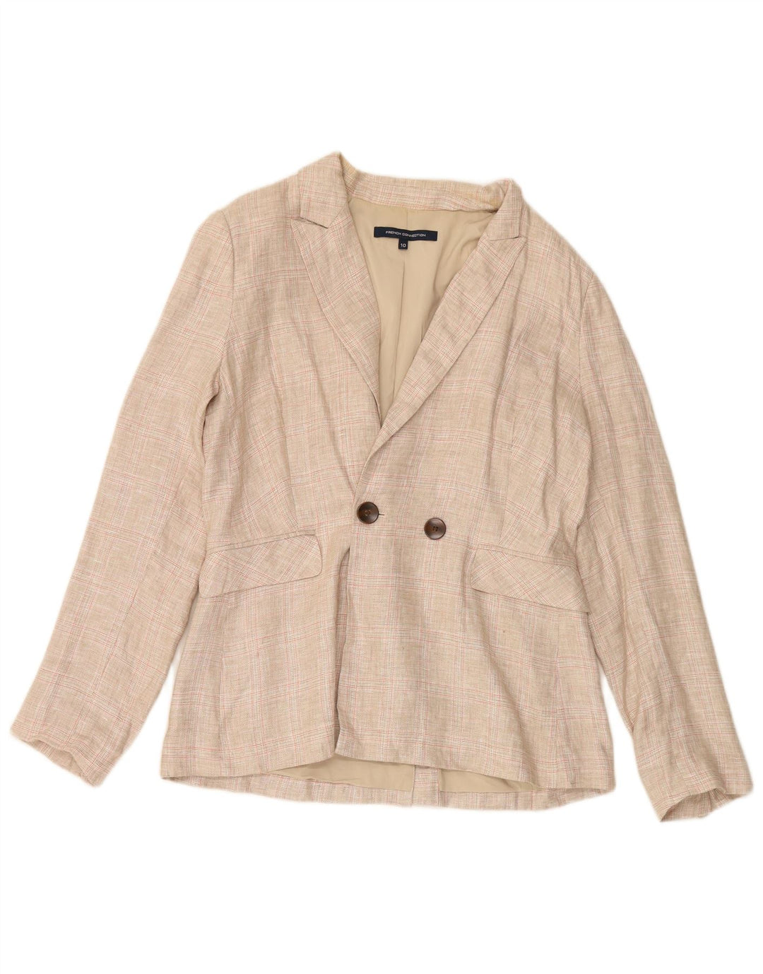 FRENCH CONNECTION Veste blazer surdimensionnée pour femme UK 10 Petit carreaux beiges