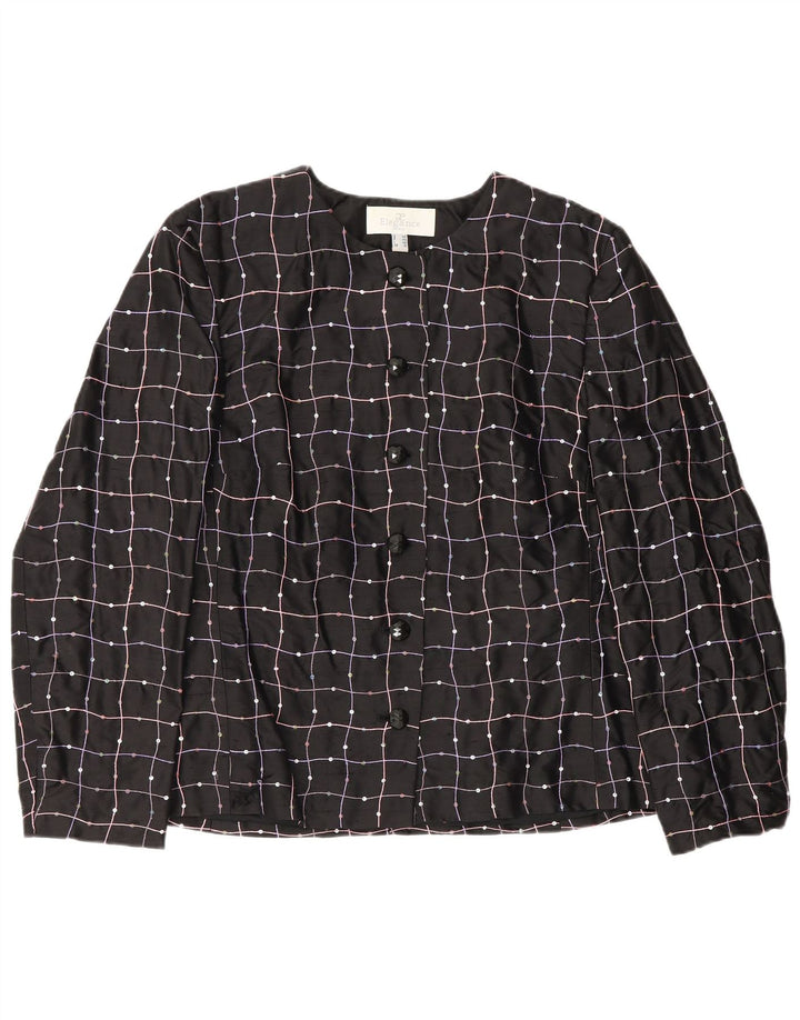 Elegance Chemise Chemisier Femme UK 16 Grand Carreau Noir Soie