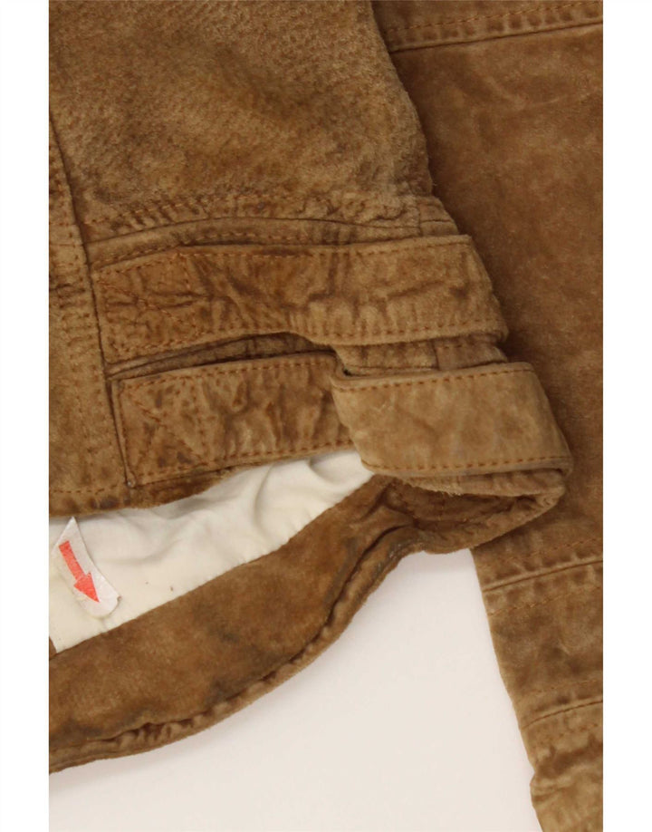 Zara Veste courte en daim pour femme UK 12 Cuir beige moyen