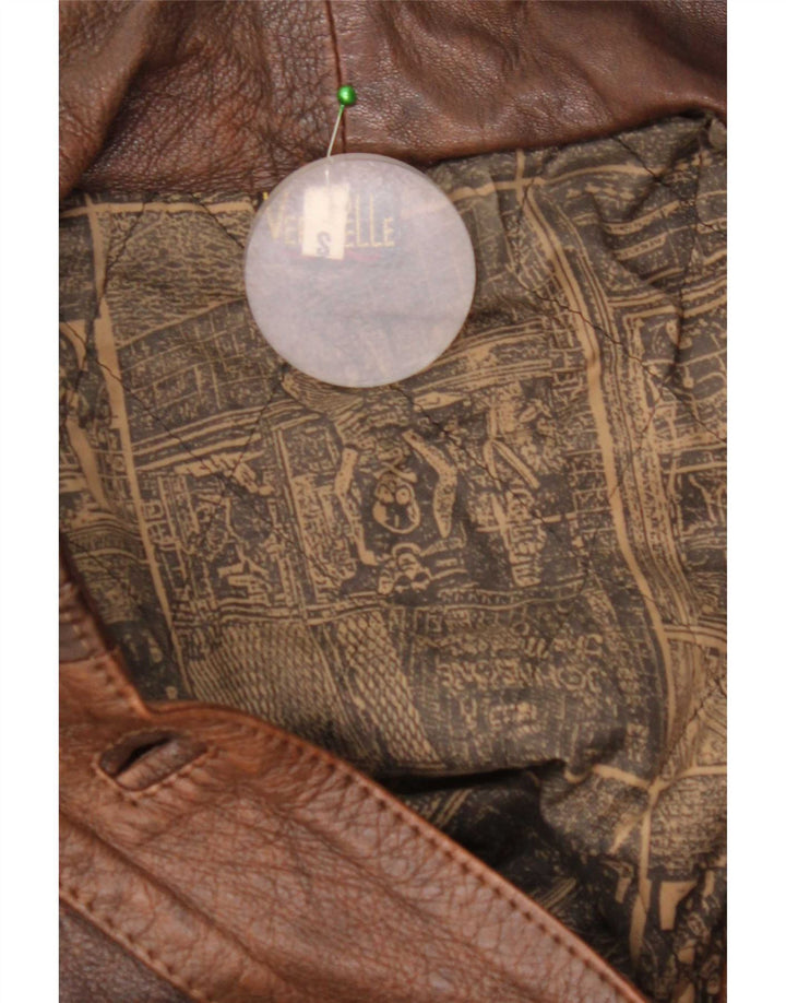 Veste en cuir surdimensionnée femme vintage UK 10 Petit cuir brun