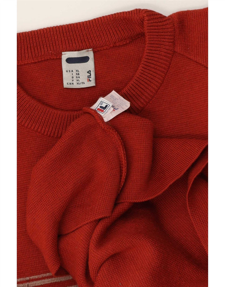 Fila Pull à col rond pour homme XL en laine color block rouge