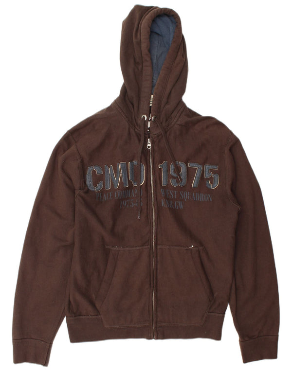 Zara Pull à capuche zippé graphique pour homme EU 40 Marron moyen