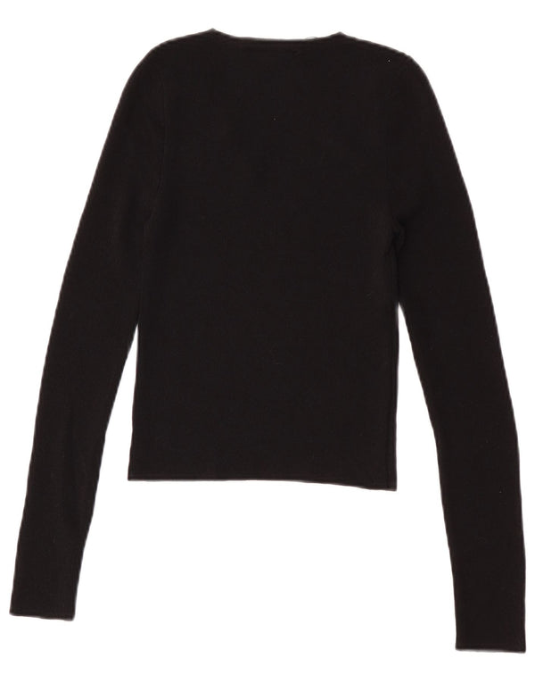 Zara Femme Crop Top Manches Longues UK 8 Petit Noir Polyamide