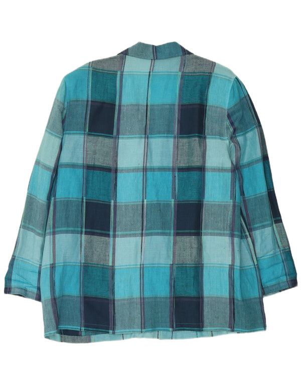 vintage Femme 2 Bouton Blazer Veste UK 18 XL Bleu Check Viscose
