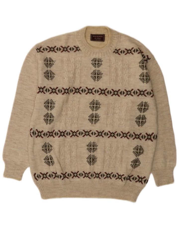 MALAGRIDA Pull à col rond pour homme Large Beige Fair Isle