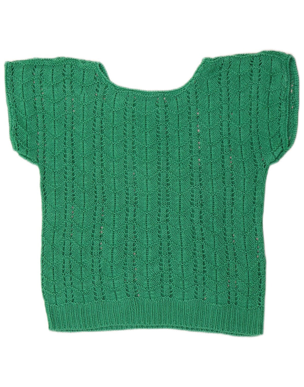 vintage Femmes Manches Courtes Bateau Cou Jumper Pull UK 14 Vert Moyen