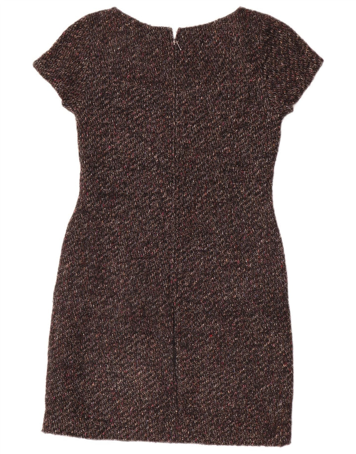 Jigsaw Robe fourreau pour femme UK 8 Petite laine mouchetée marron