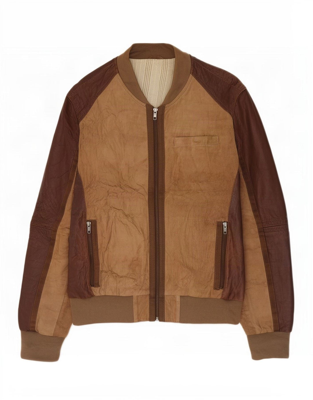 OVS Veste en Cuir Femme IT 48 Marron Moyen Colourblock