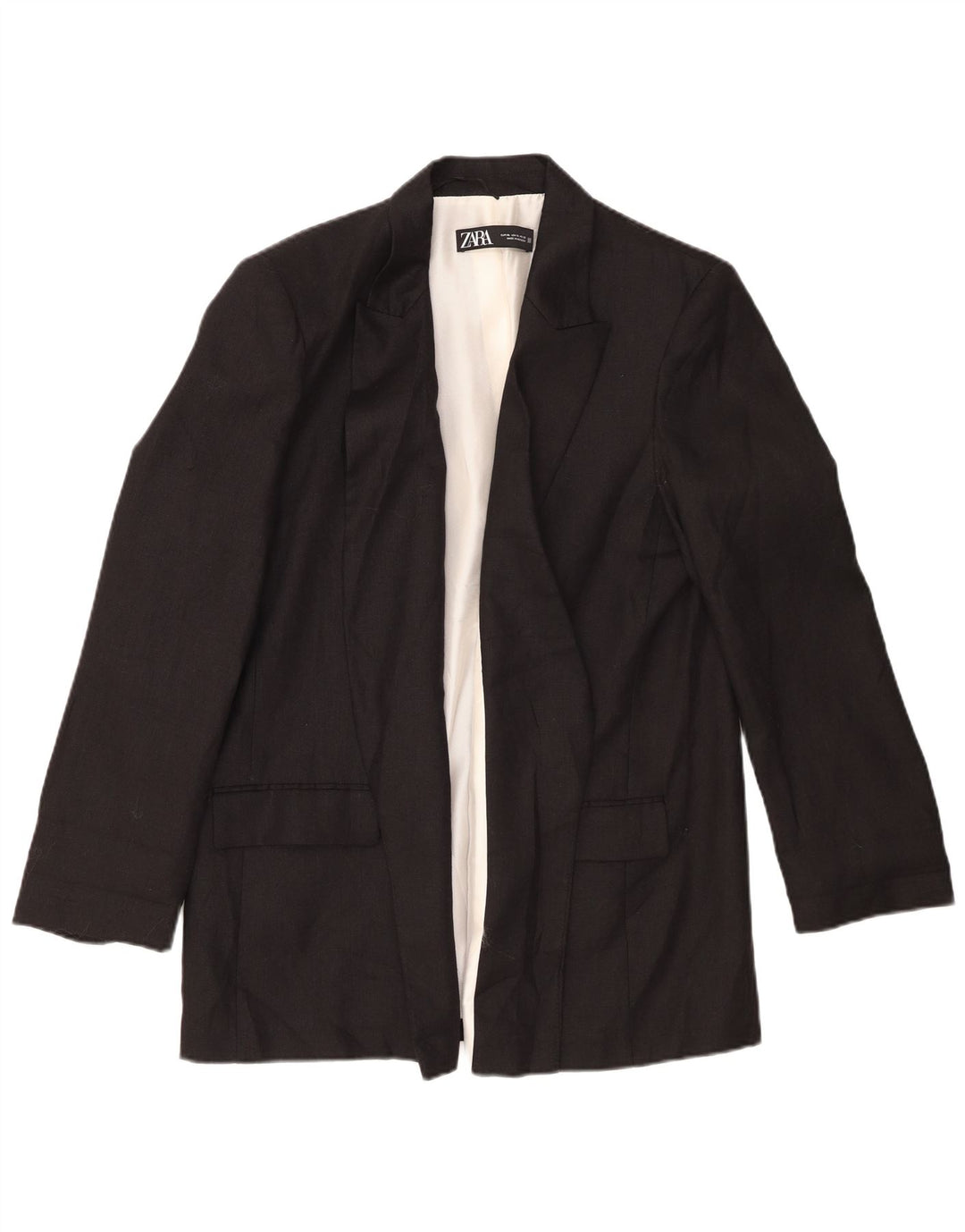Zara Veste Blazer Ouverte Femme UK 18 XL Lin Noir