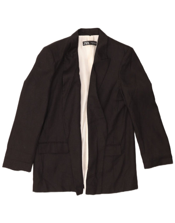 Zara Veste Blazer Ouverte Femme UK 18 XL Lin Noir