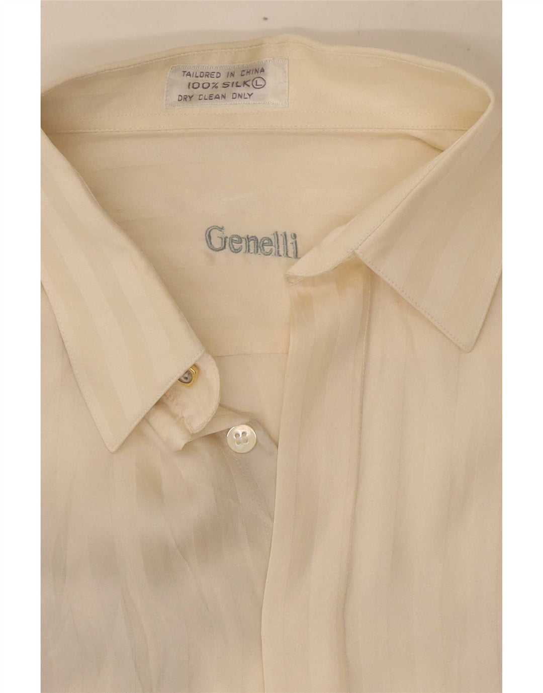 Genelli Chemise Chemisier Femme UK 16 Grande Soie Rayée Blanc Cassé