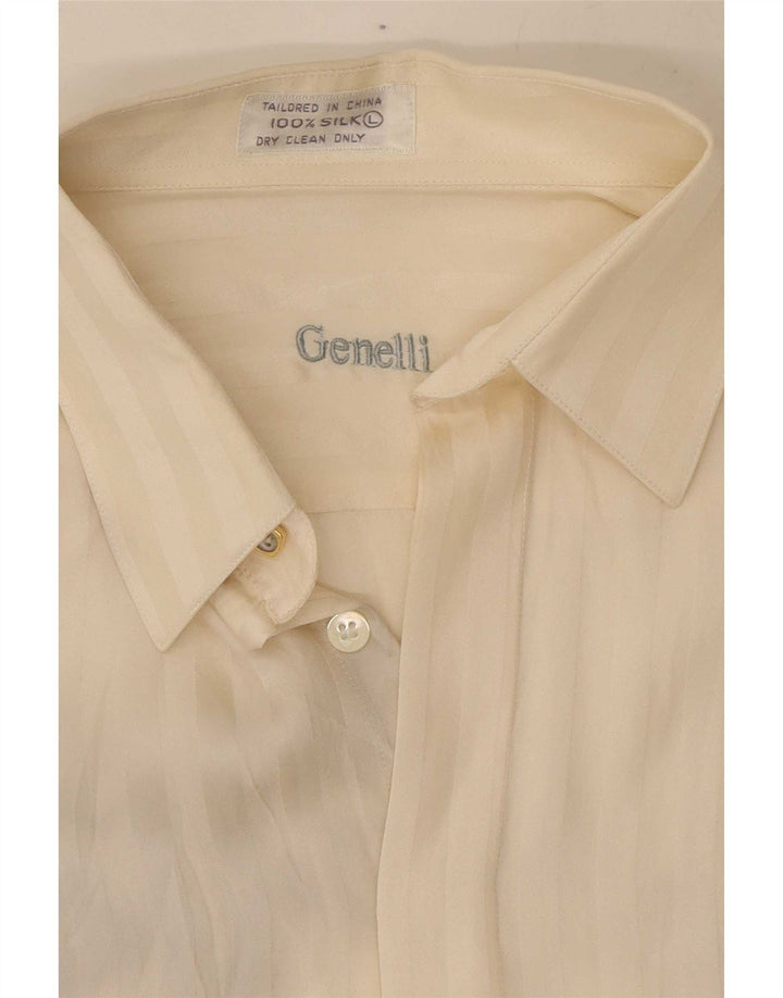 Genelli Chemise Chemisier Femme UK 16 Grande Soie Rayée Blanc Cassé