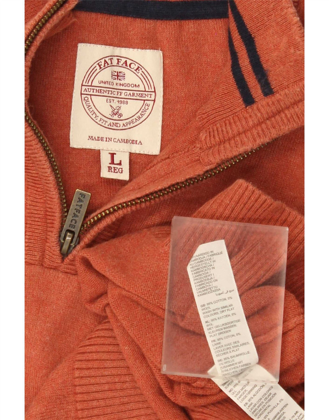 Fat Face Pull col zippé pour homme en coton orange Taille L