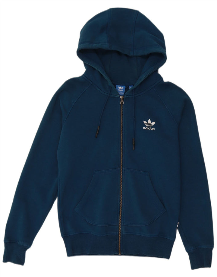 ADIDAS Pull à capuche zippé graphique pour femme UK 10 Petit coton bleu