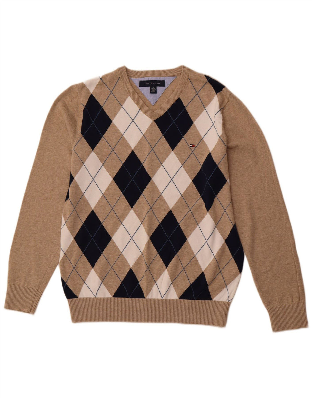 TOMMY HILFIGER Pull Col V Homme Beige Moyen Argyle/Diamant