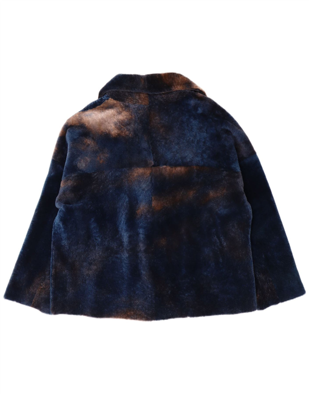 VINTAGE Veste de Fourrure Oversize Femme IT 50 XL Cuir d'Agneau Bleu Marine