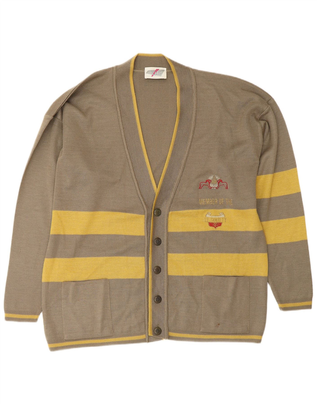 VINTAGE Mens Loose Fit Cardigan Pull Grand Vert Rayé Polyamide