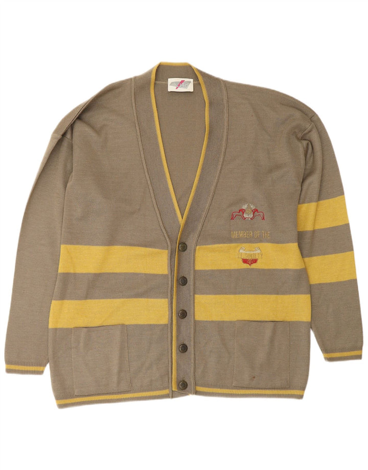 VINTAGE Mens Loose Fit Cardigan Pull Grand Vert Rayé Polyamide