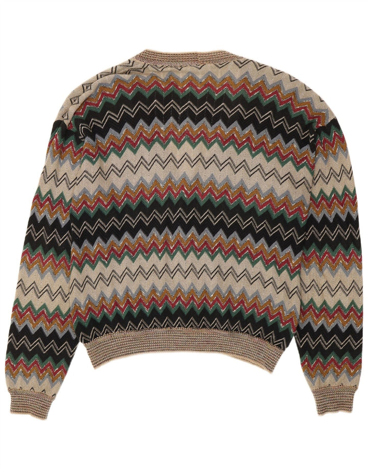 vintage Mens Cardigan Sweater IT 50 Moyen Multicolore Chevron Lin