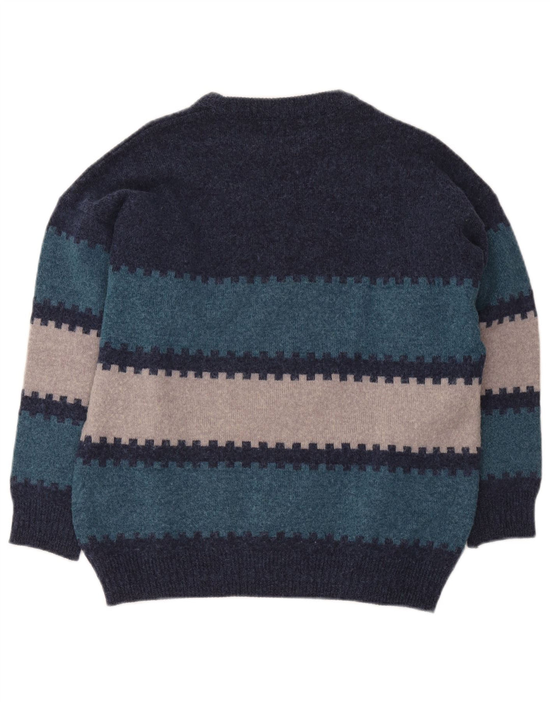 vintage Mens Crew Neck Jumper Pull IT 50 Moyen Bleu Marine Géométrique