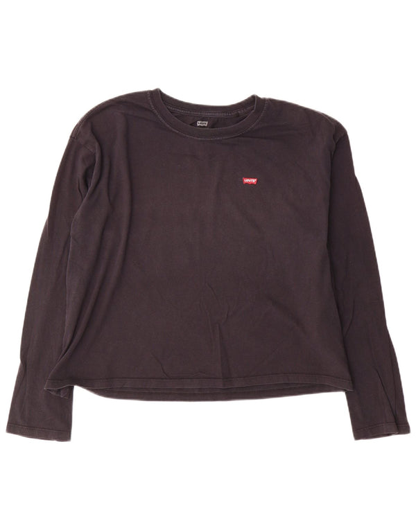Levi's Crop Top Femme Manches Longues UK 14 Bleu Marine Moyen Coton