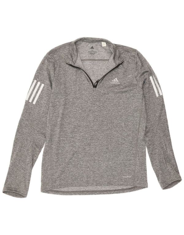 Adidas Hommes Aeroready Zip Neck Top Manches Longues Petit Gris Moucheté Sports