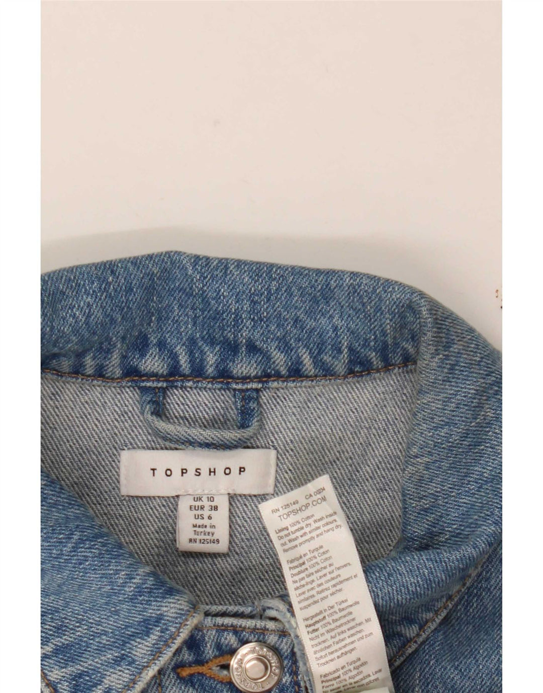 Topshop Veste en jean courte pour femme UK 10 Petit coton bleu
