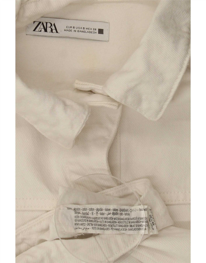 Zara Veste en jean surdimensionnée pour femme UK 10 Petit coton blanc