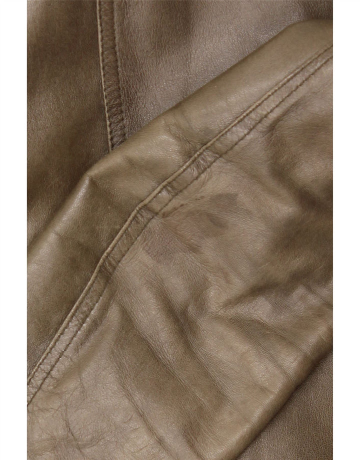 Veste en cuir femme vintage IT 42 Cuir kaki moyen